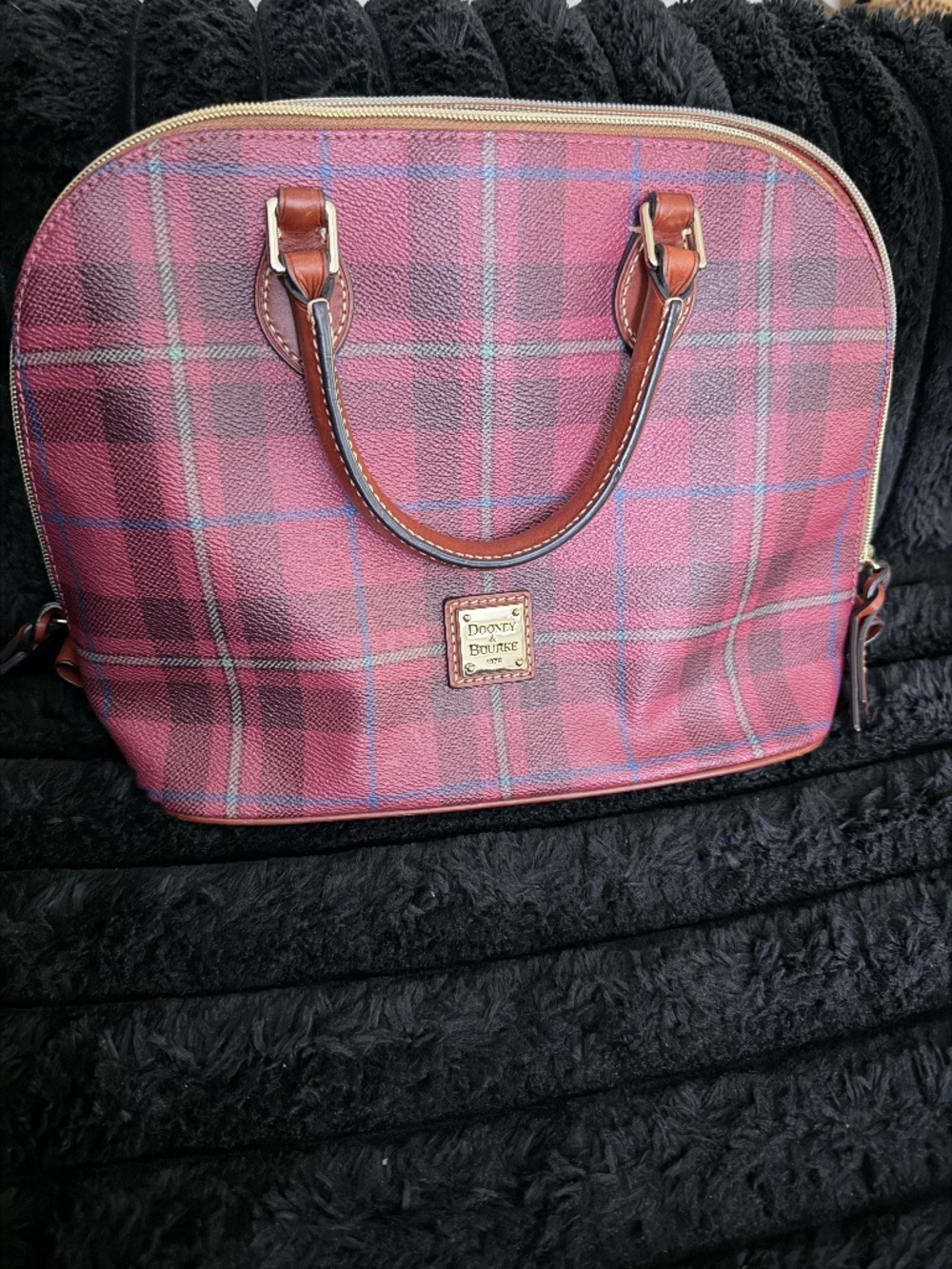 Dooney and Bourke Cranberry Plaid Handbag